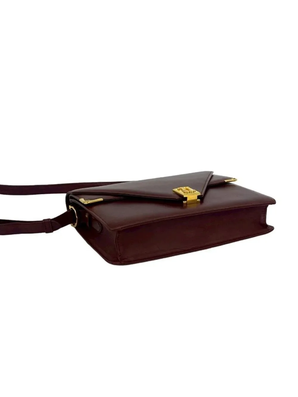 Cartier Must Line Leather Shoulder Bag Pochette Crossbody Wine Red Bordeaux